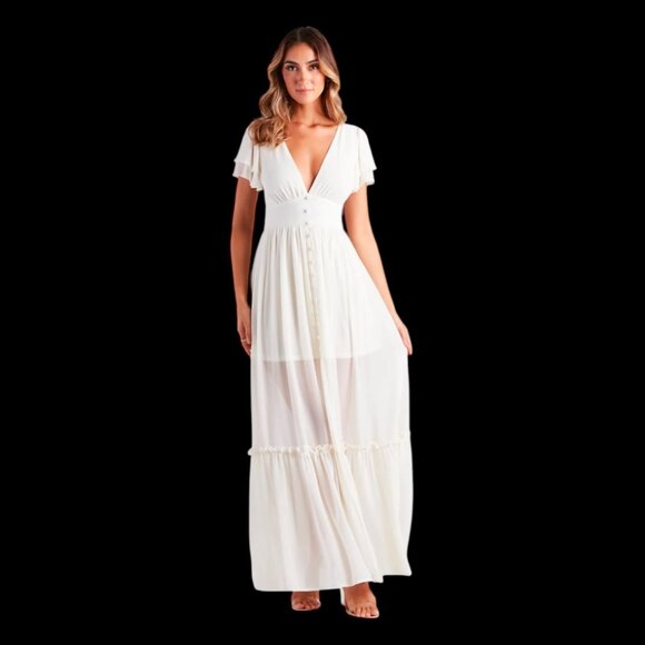 Windsor Summer Daydream Ivory Ruffled Chiffon Maxi Dress (NWT) - Picture 2 of 10